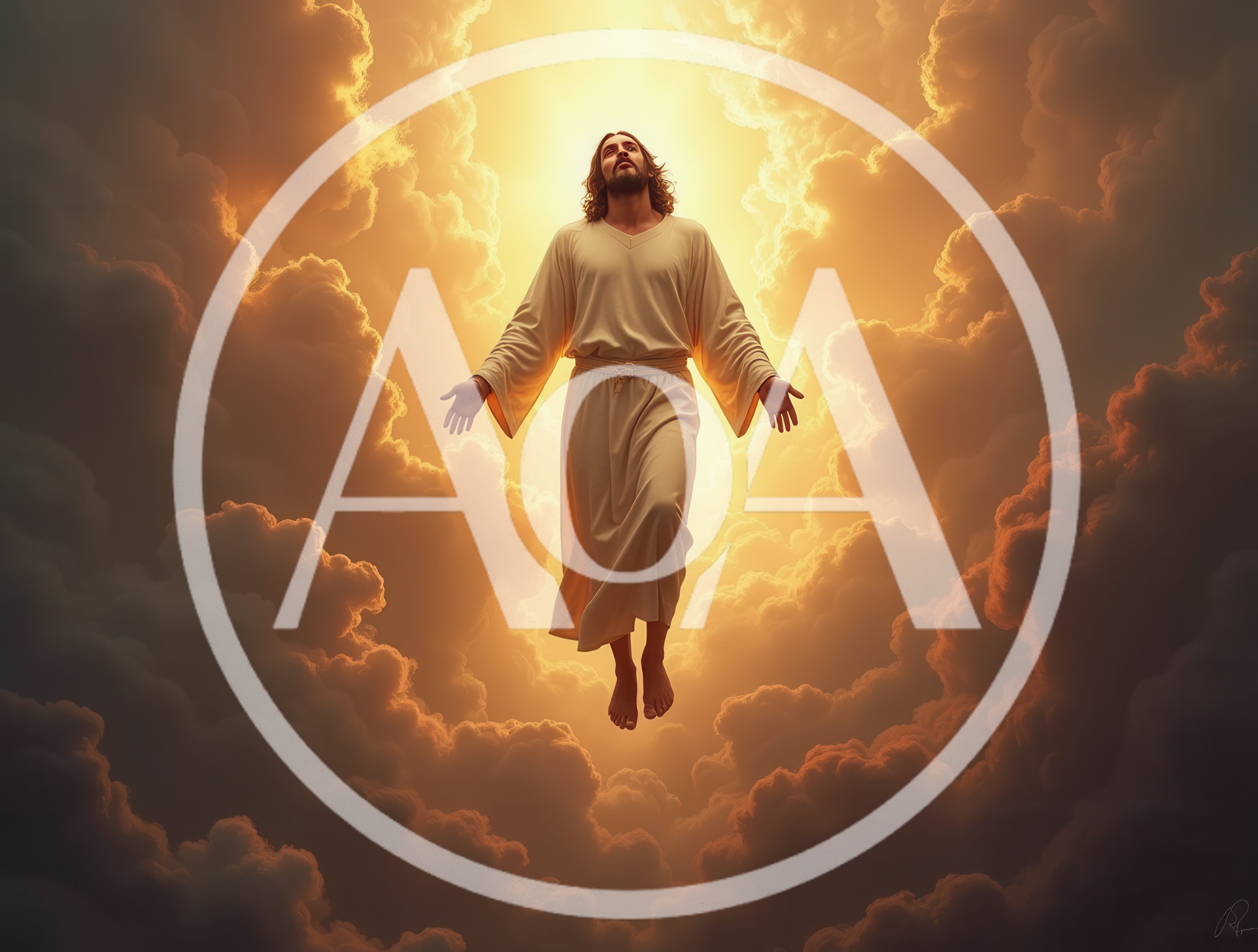 Jesus Christ Ascending Into Golden Clouds