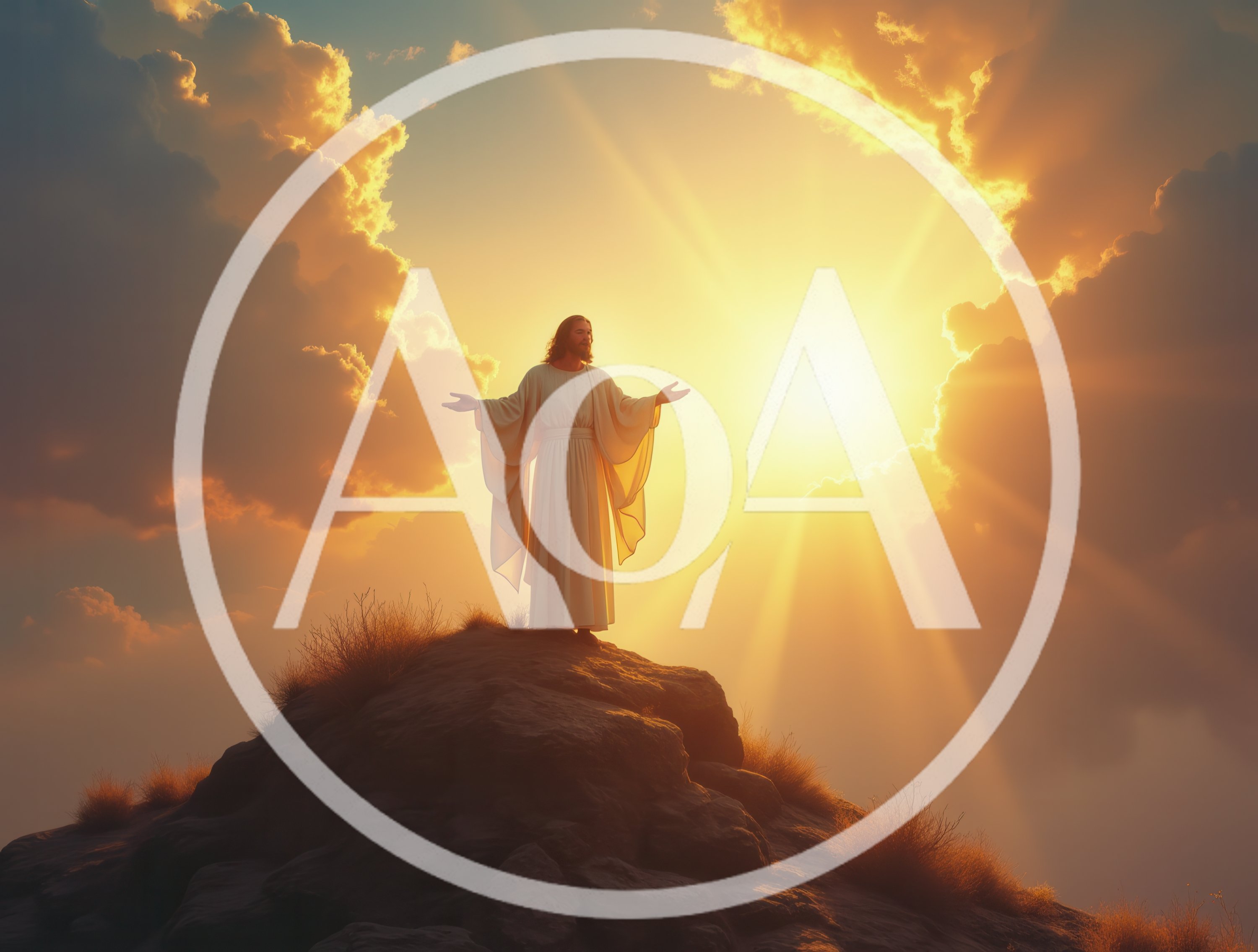 Jesus Christ Standing With Open Arms On A Hilltop