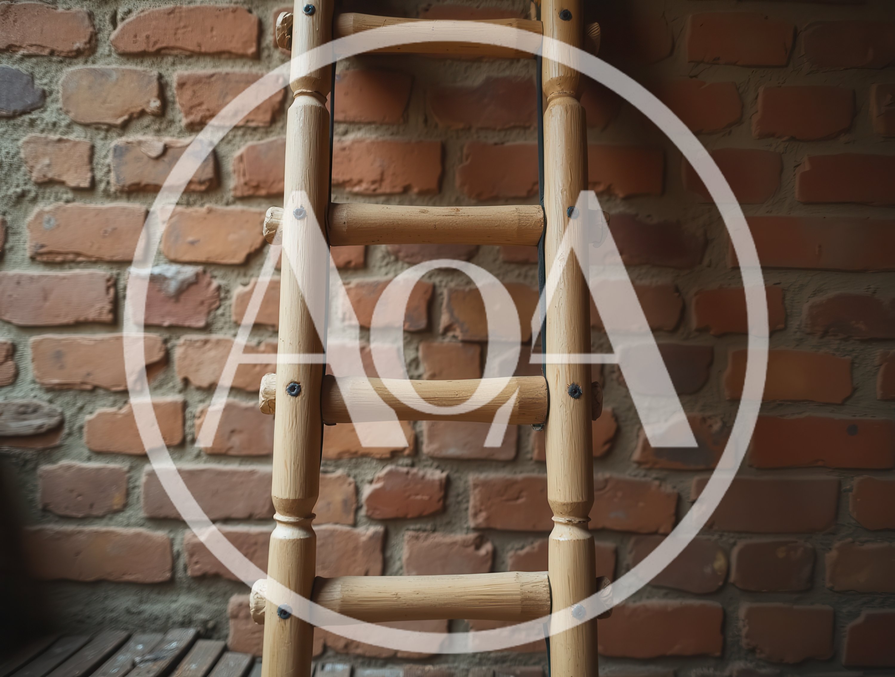 Wooden Ladder Against A Rustic Red Brick Wall