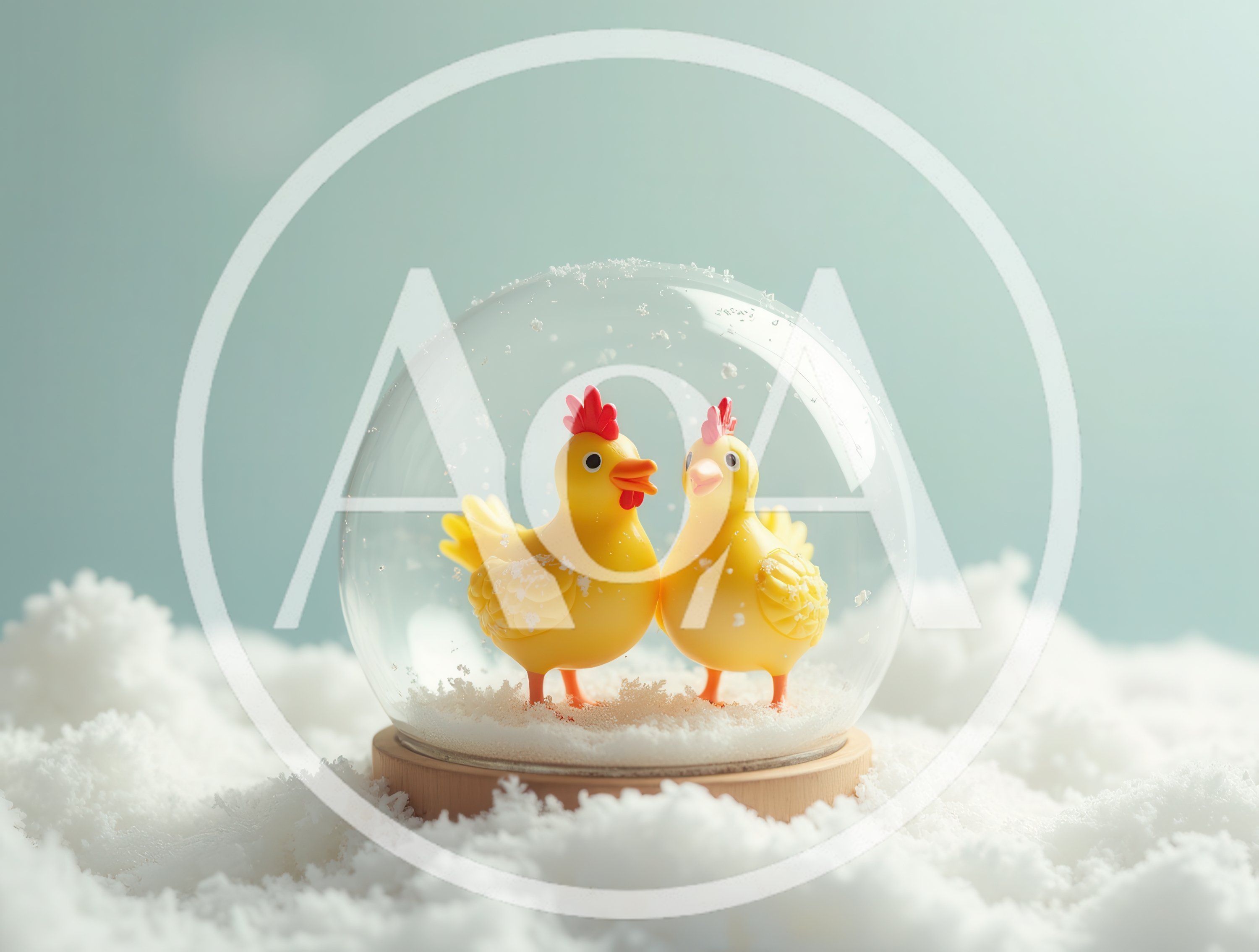 Two Yellow Toy Chickens Inside A Glass Snow Globe