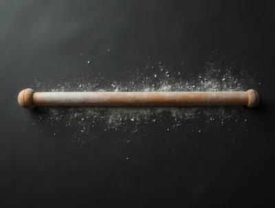 Wooden Rolling Pin With Flour On Black Background