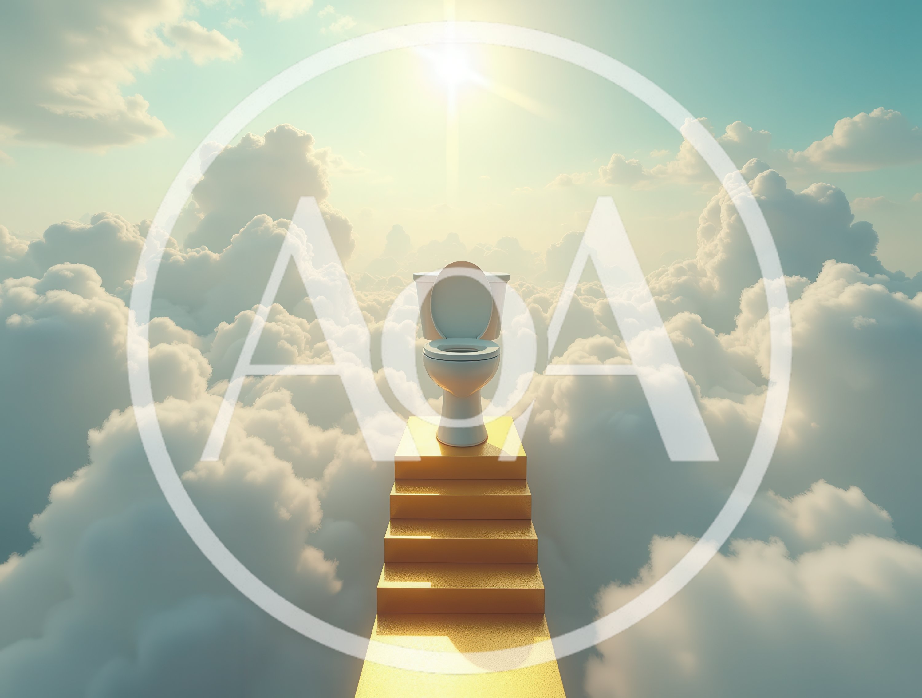 Surreal Toilet Throne Atop Golden Stairway In Clouds