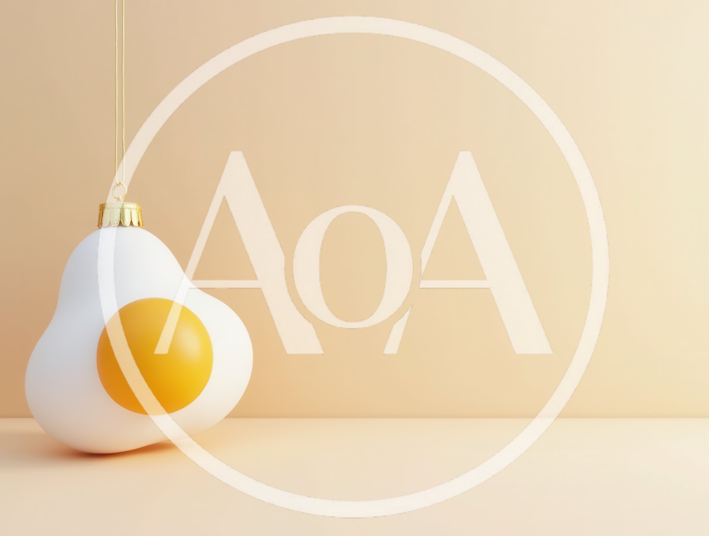 Fried Egg Christmas Ornament Hanging Against Beige Background