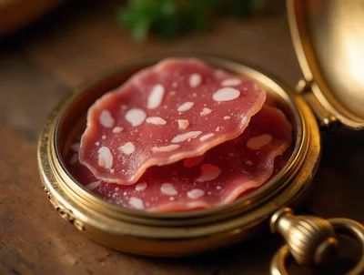 Salami Slices Inside An Antique Gold Pocket Watch