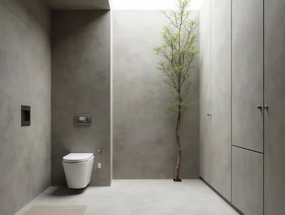 Minimalist Modern Bathroom Interior With Indoor Tree