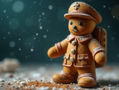 Gingerbread Astronaut Figurine Standing In Snowy Setting