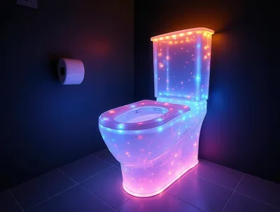Illuminated LED Toilet In A Modern Bathroom