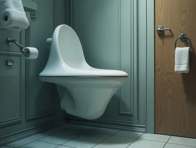 Modern Wall Mounted Toilet In A Minimalist Bathroom
