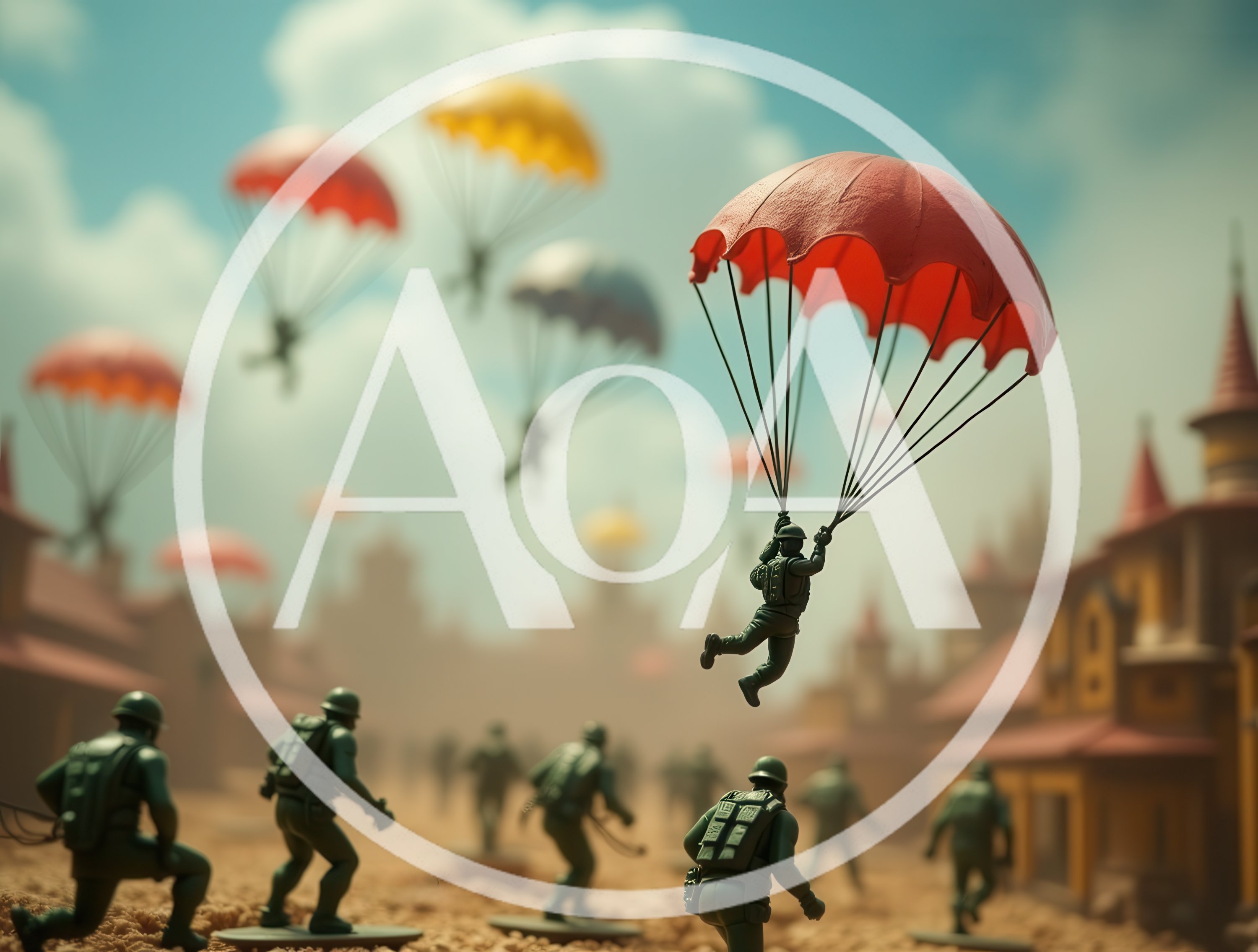 Toy Soldiers Parachuting Over A Miniature Town