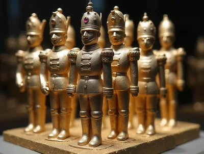 Golden Toy Soldier Figurines Arranged In Formation