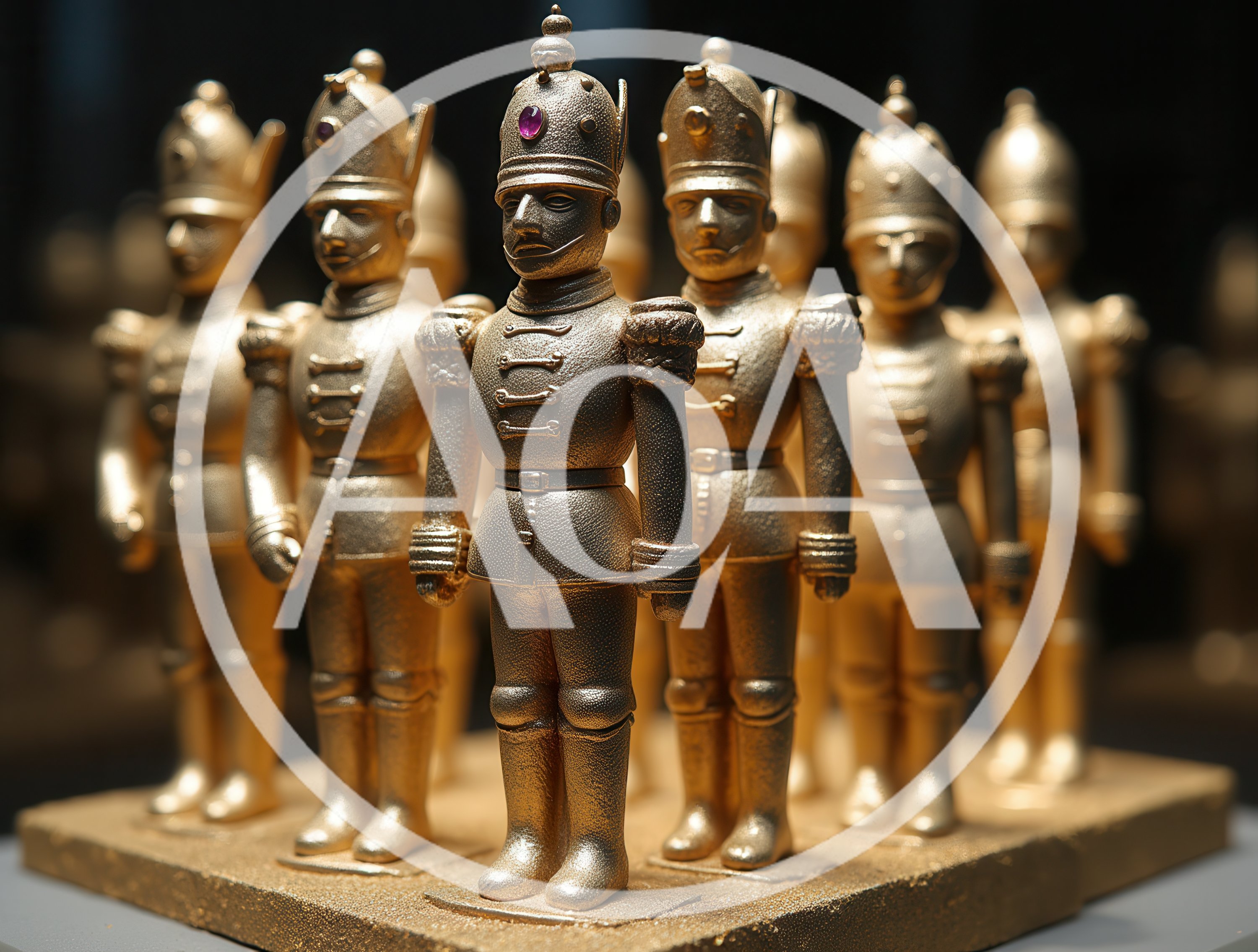 Golden Toy Soldier Figurines Arranged In Formation