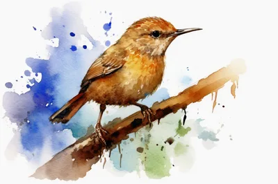 Watercolor Illustration Of A Small Brown Bird
