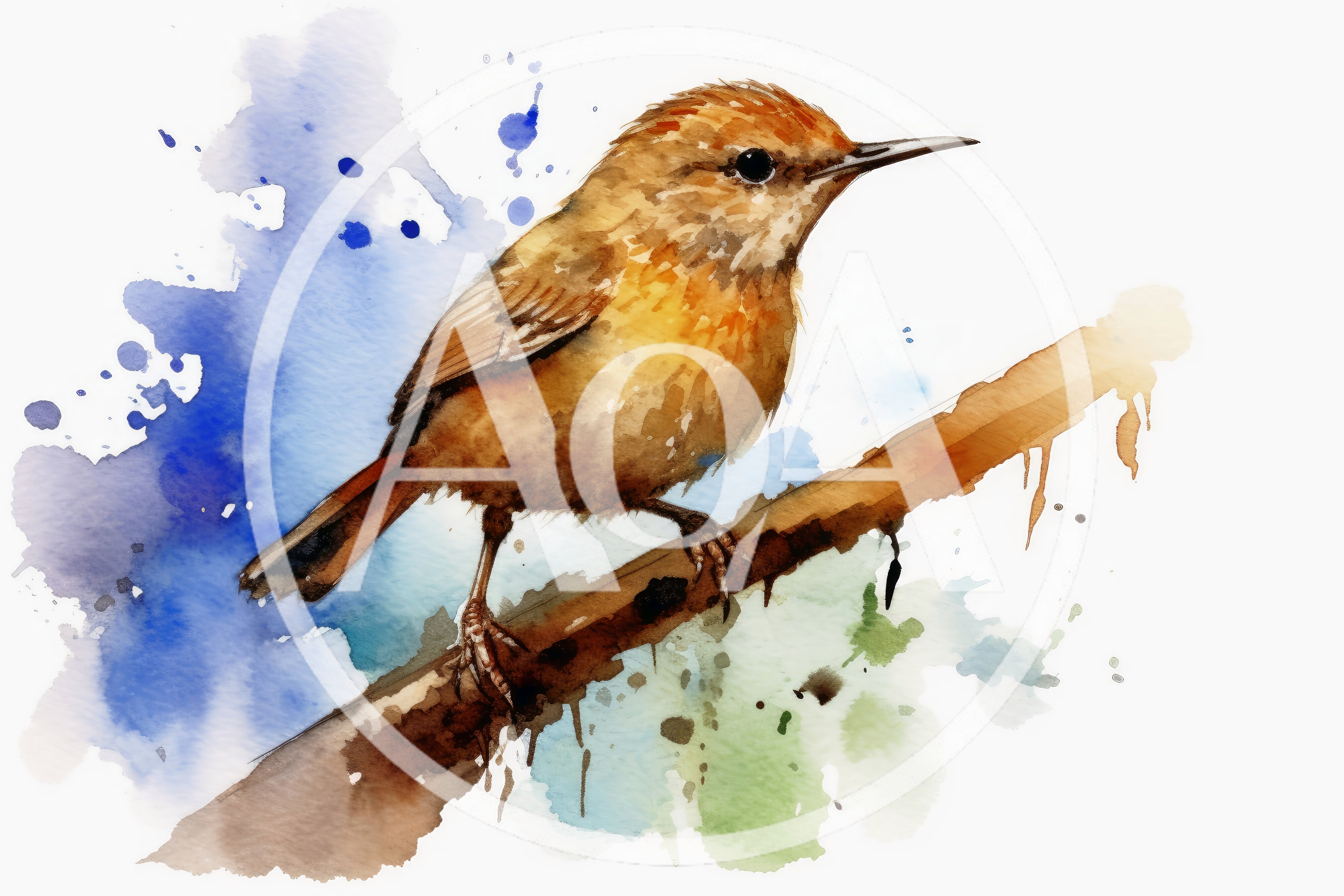 Watercolor Illustration Of A Small Brown Bird