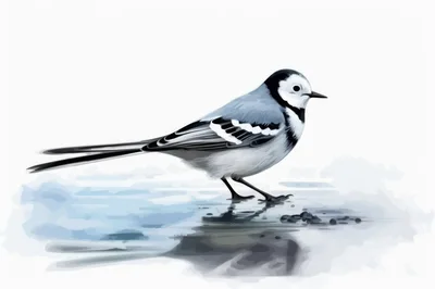 White Wagtail Standing On A Reflective Surface
