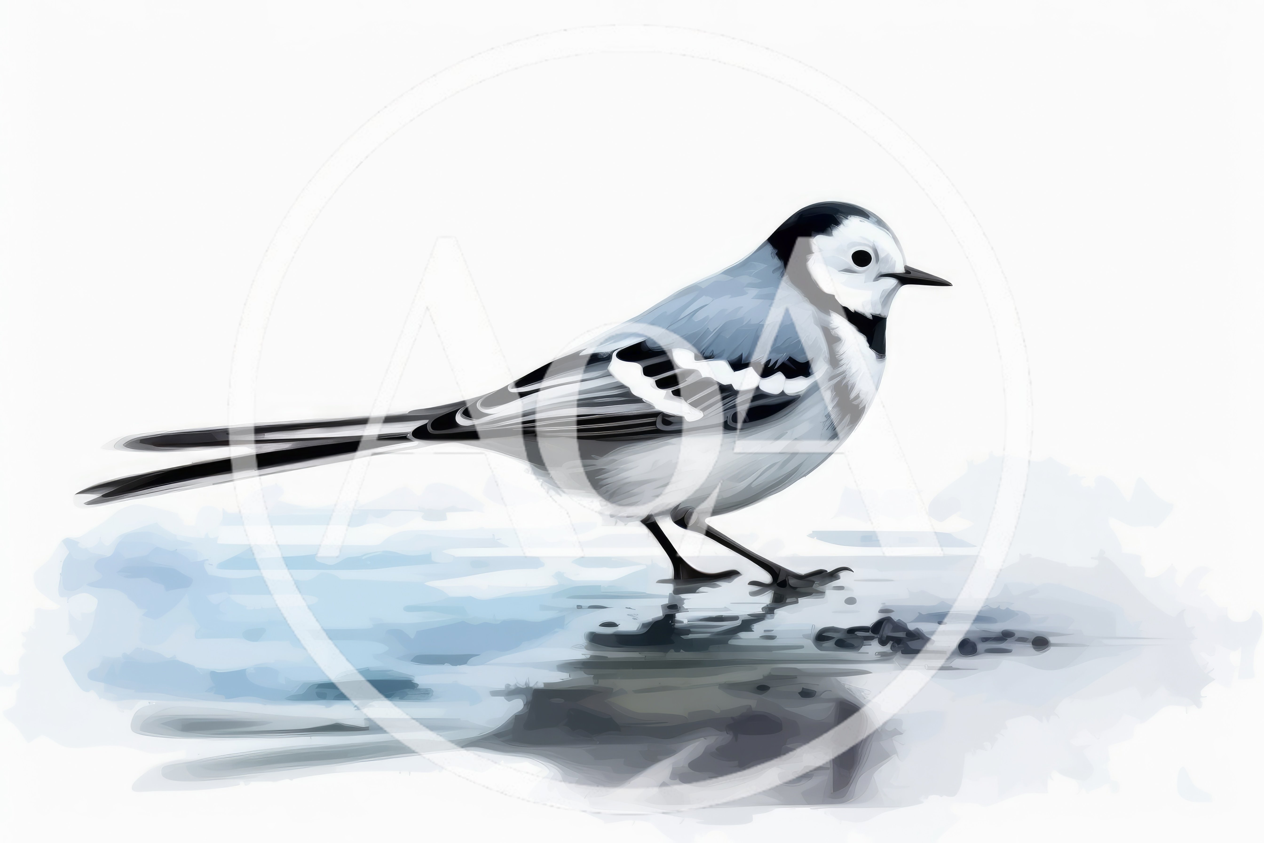 White Wagtail Standing On A Reflective Surface