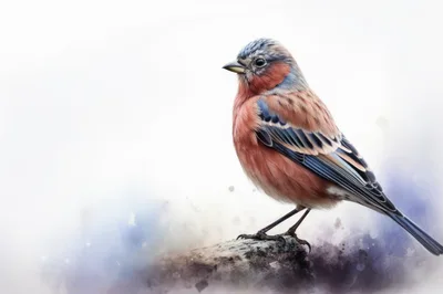 Watercolor Illustration Of A Common Chaffinch Perched On Rock