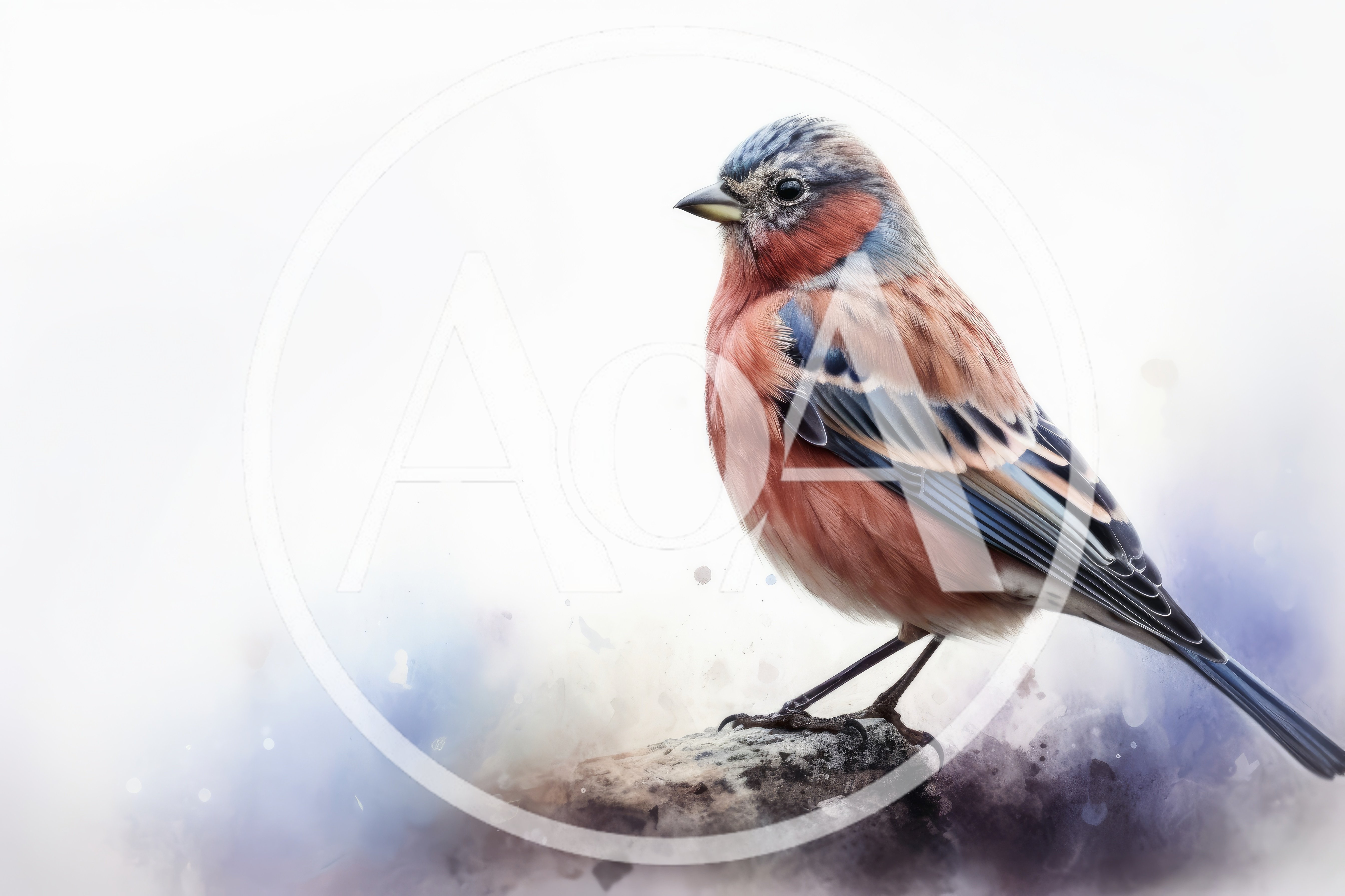 Watercolor Illustration Of A Common Chaffinch Perched On Rock