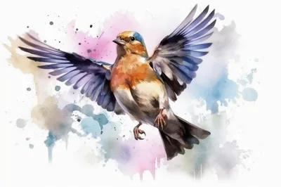 Watercolor Illustration Of A Small Bird In Flight