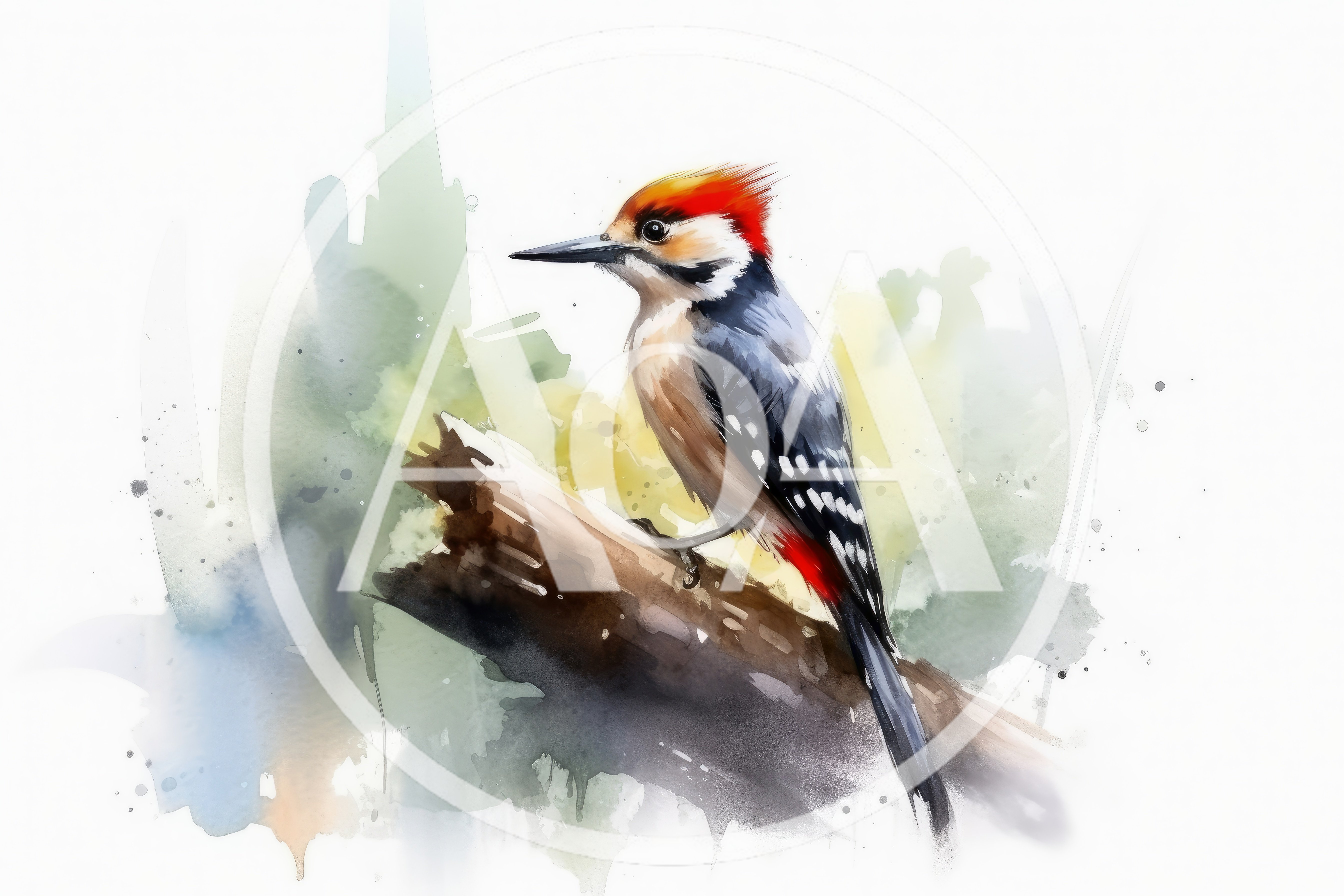 Watercolor Illustration Of A Woodpecker Perched On A Branch