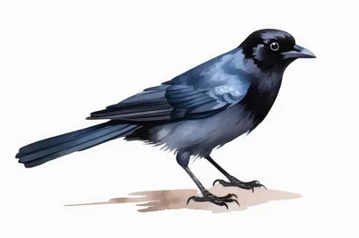 Watercolor Illustration Of A Dark Blue Bird