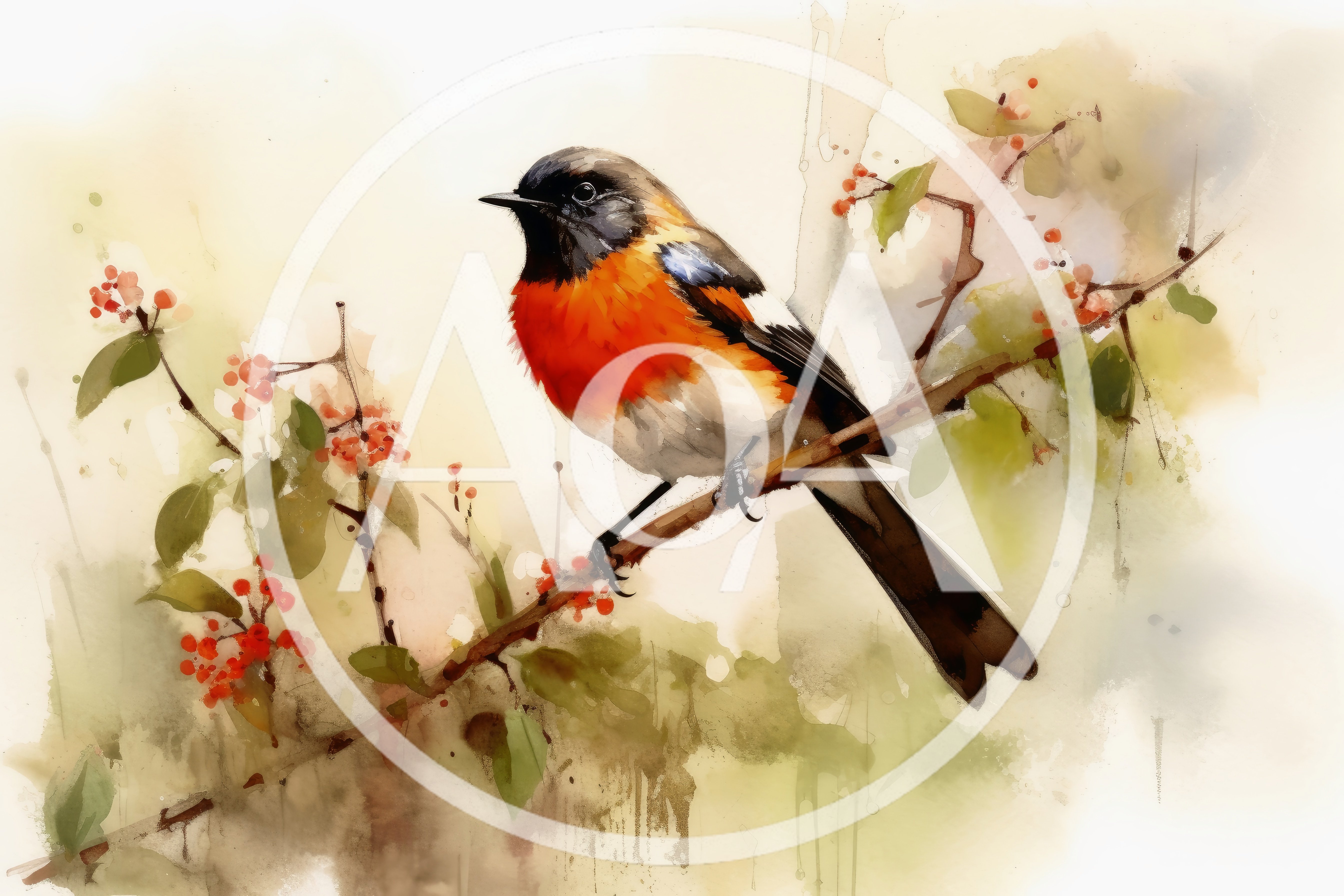 Watercolor Painting Of A Robin Perched On A Branch
