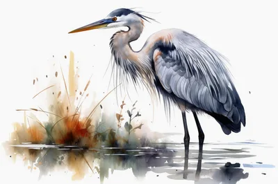 Watercolor Illustration Of A Great Blue Heron