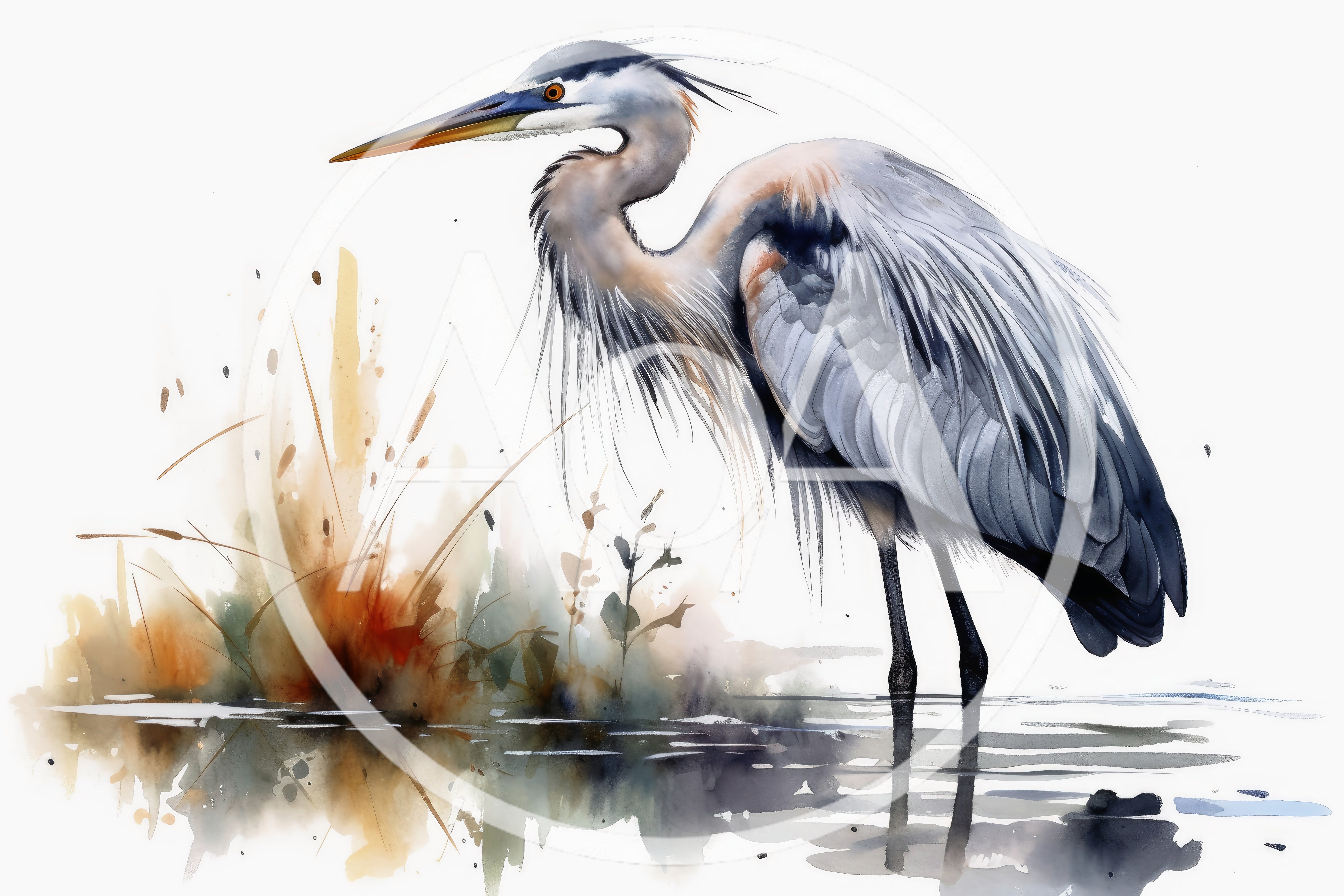 Watercolor Illustration Of A Great Blue Heron