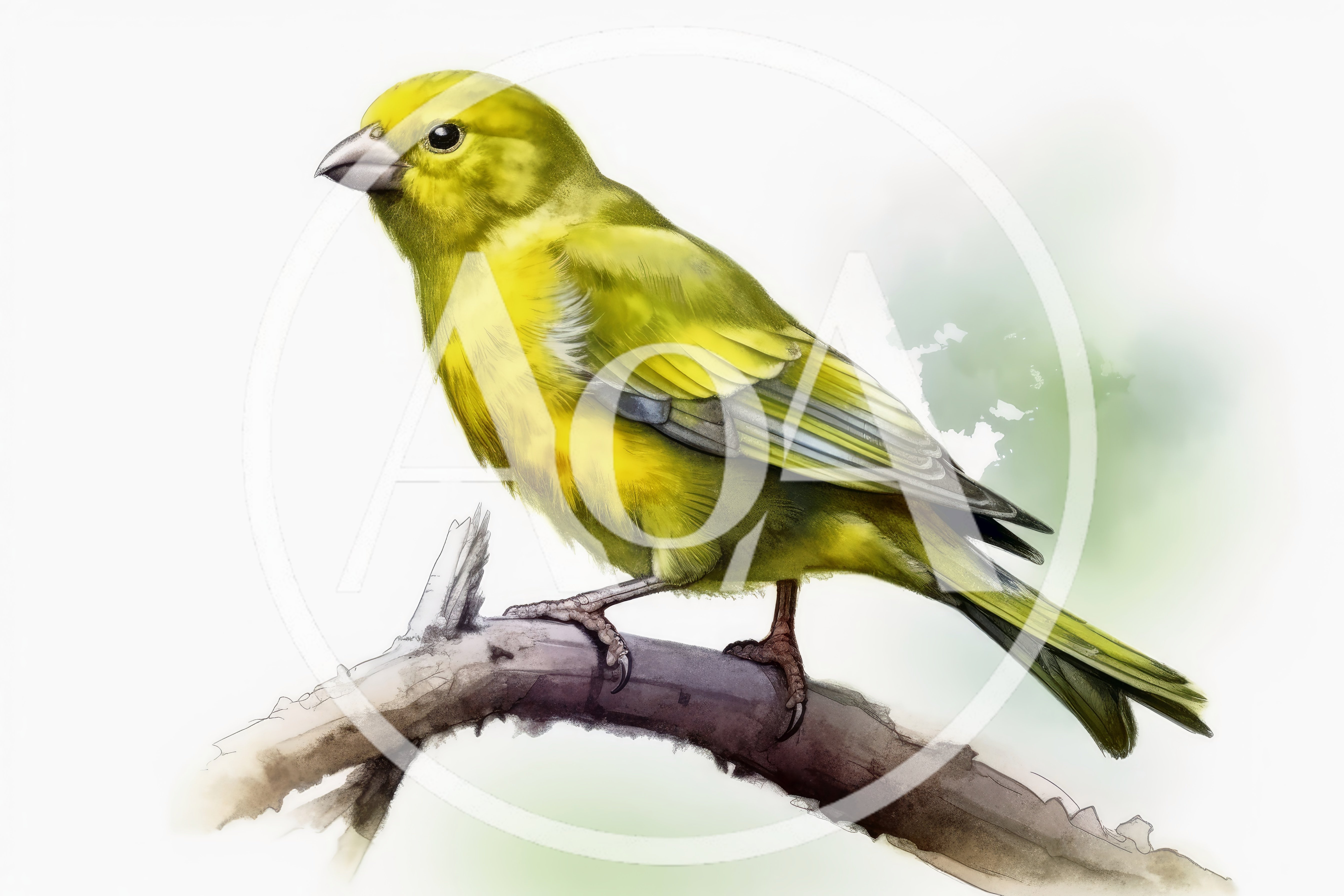 Digital Illustration Of A Yellow Canary On A Branch