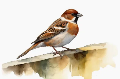 Watercolor Illustration Of A Small Brown Sparrow