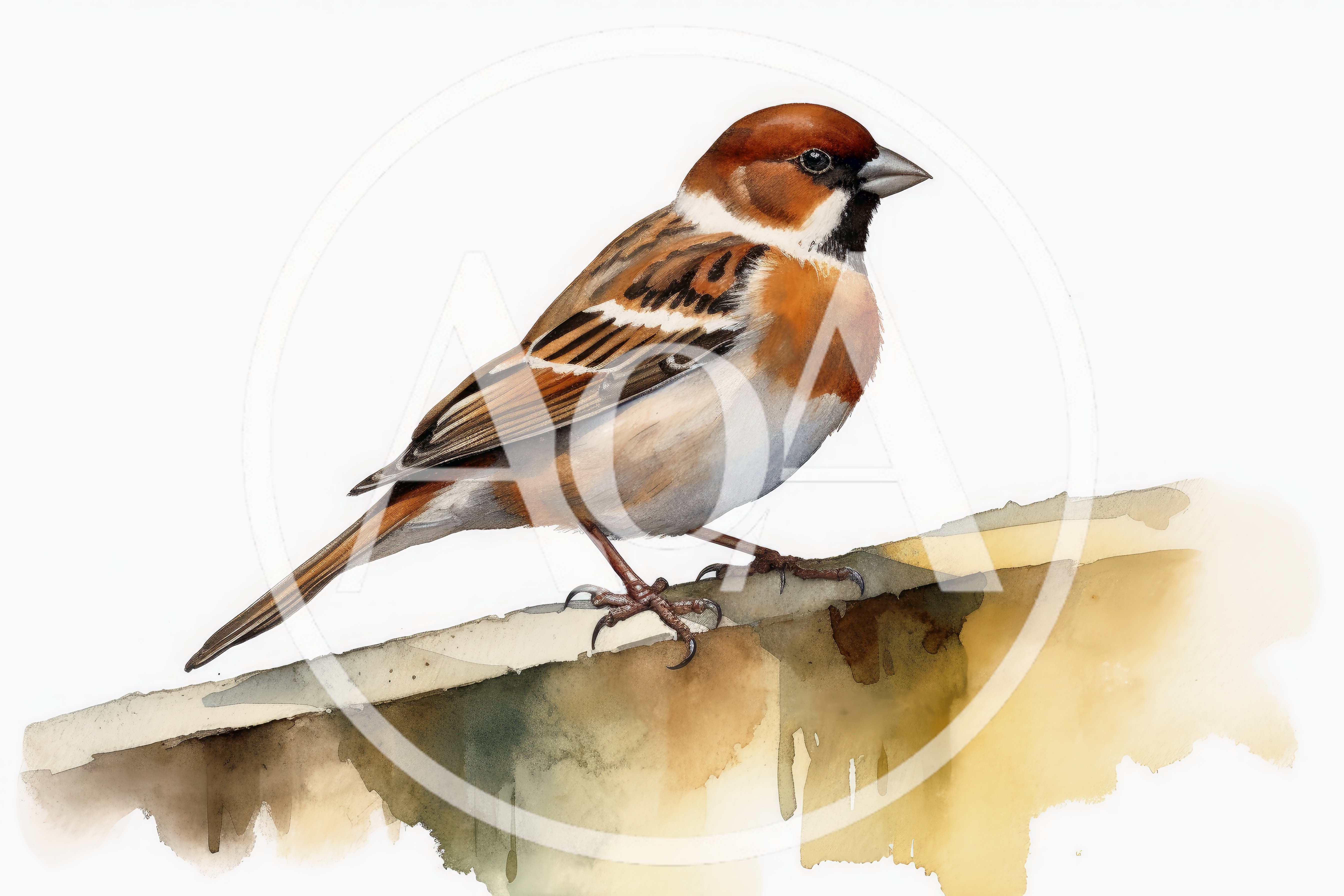 Watercolor Illustration Of A Small Brown Sparrow