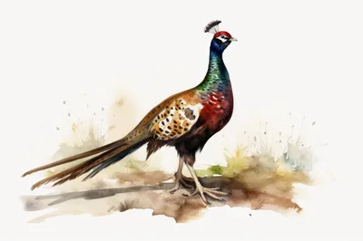 Watercolor Illustration Of A Colorful Pheasant Bird