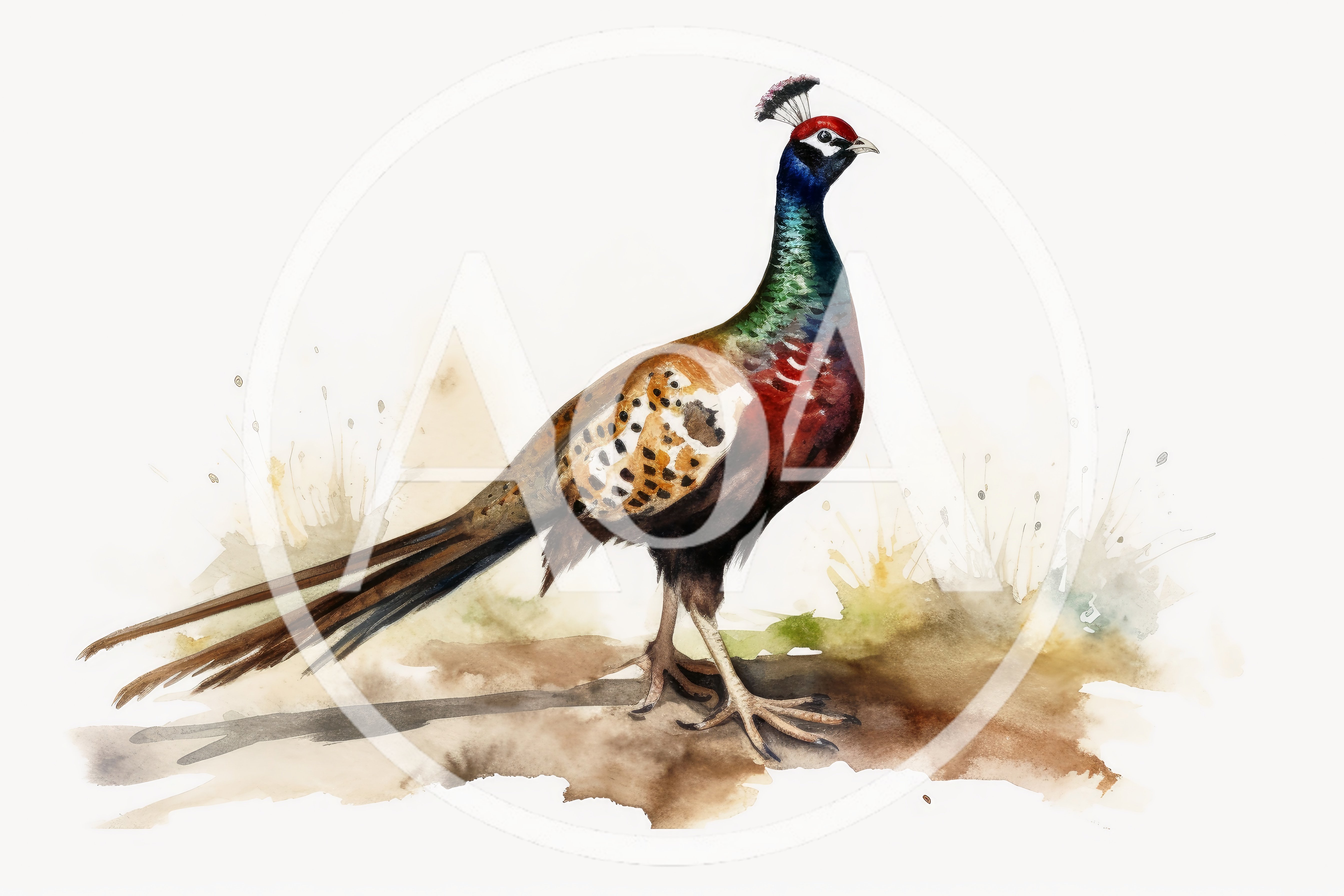 Watercolor Illustration Of A Colorful Pheasant Bird
