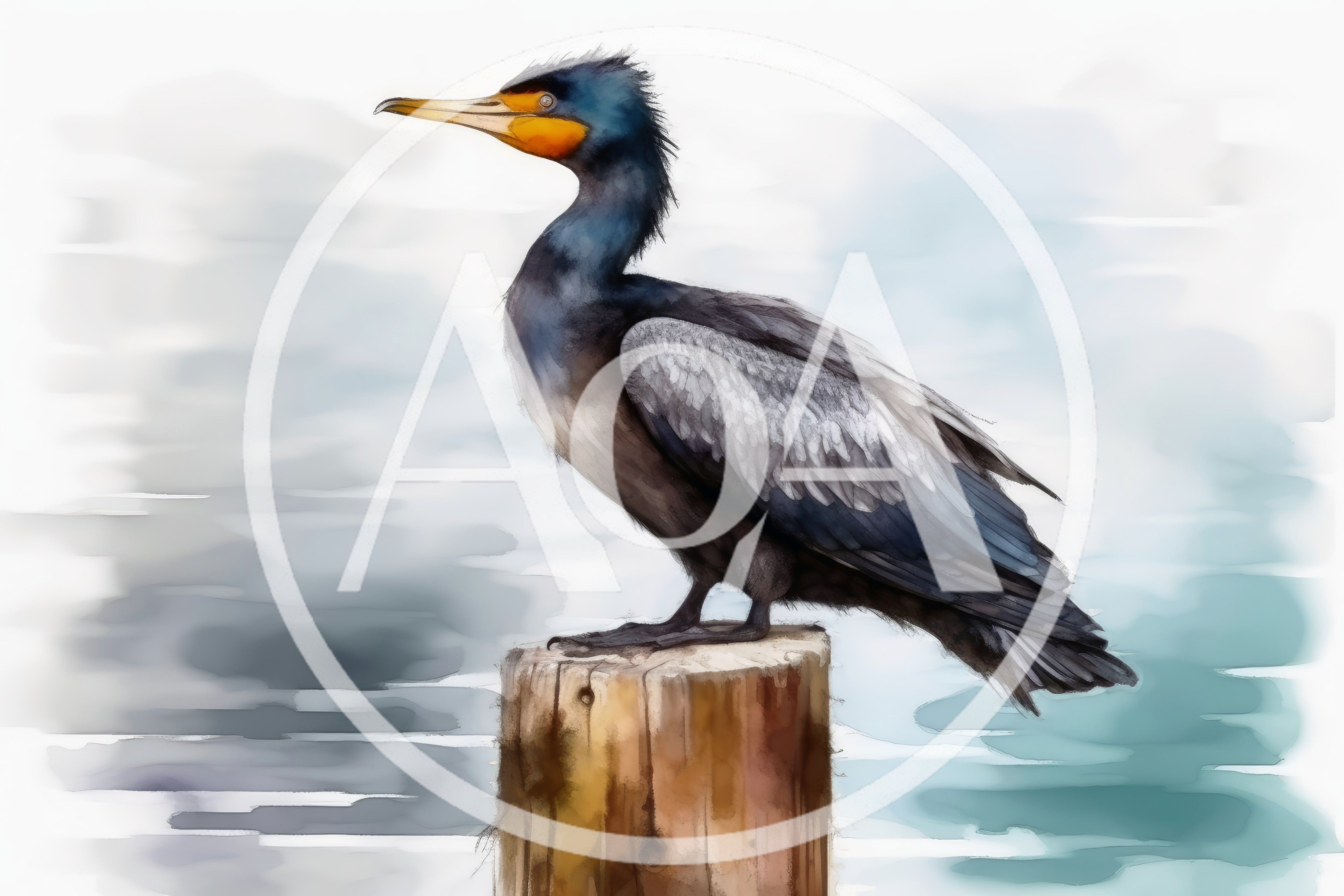 Double Crested Cormorant Perched On A Wooden Piling