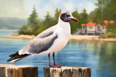 Seagull Perched On A Wooden Piling By The Lake