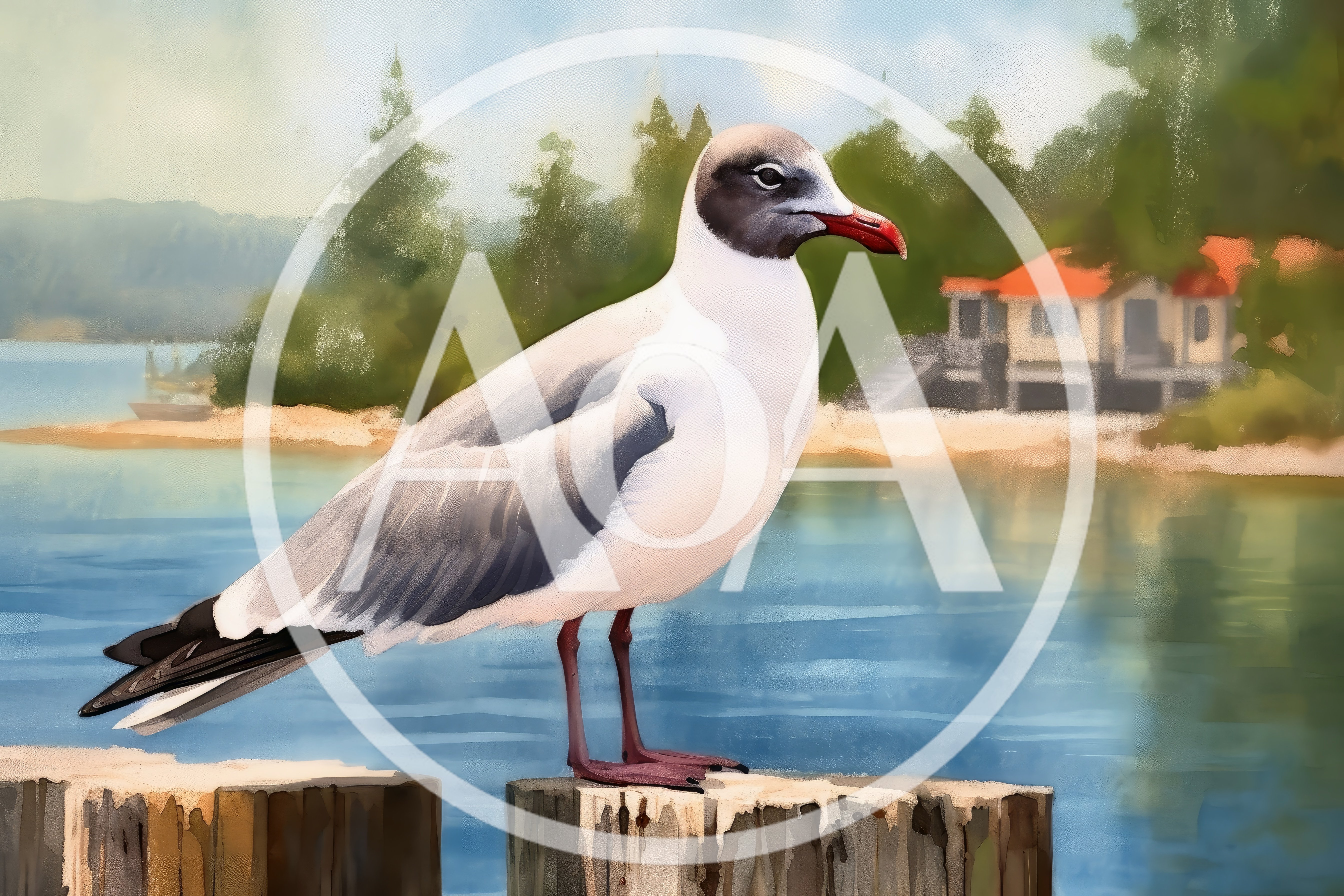 Seagull Perched On A Wooden Piling By The Lake