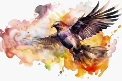 Watercolor Painting Of A Bird In Flight