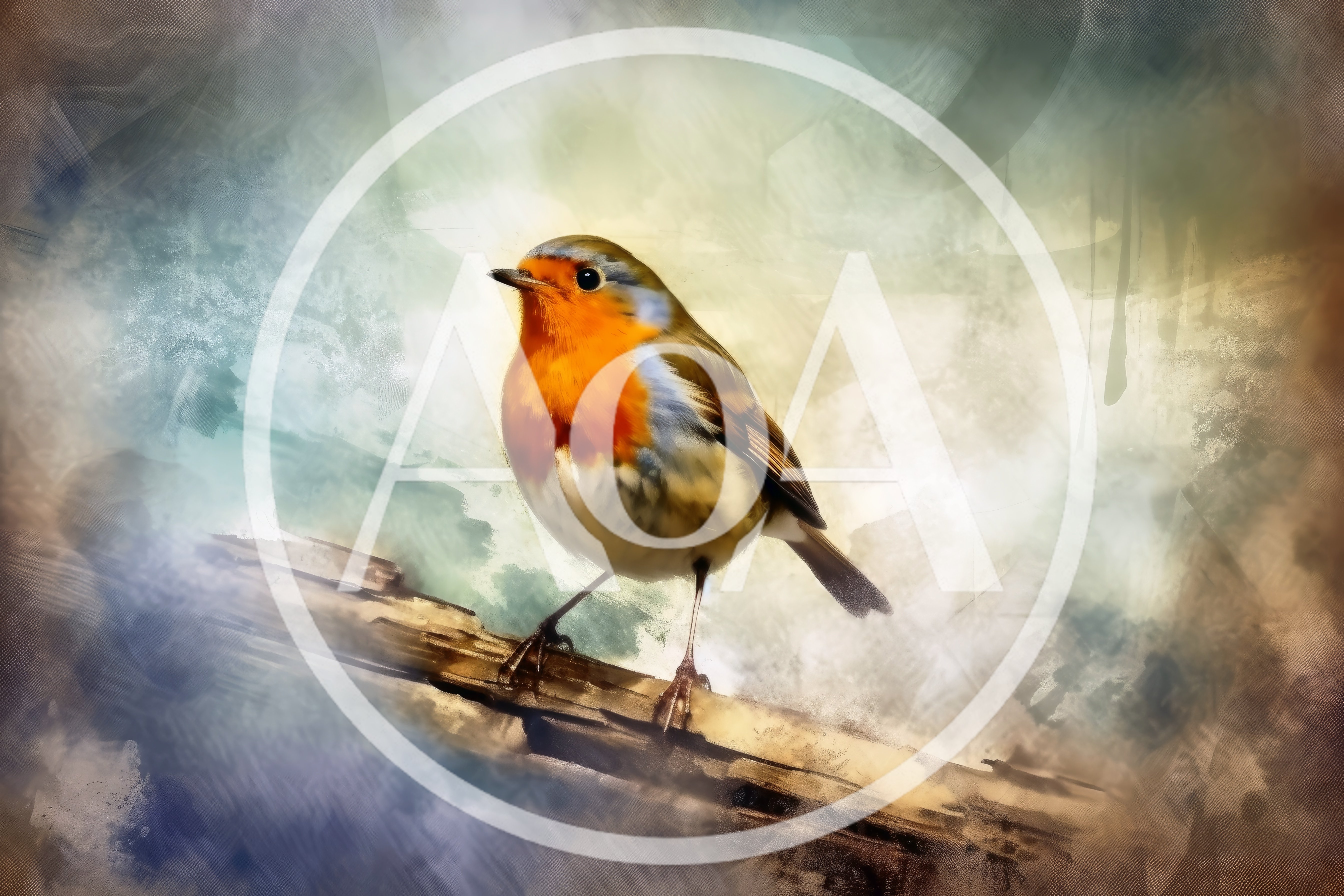 European Robin Perched On A Wooden Branch