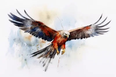 Watercolor Painting Of A Red Kite In Flight