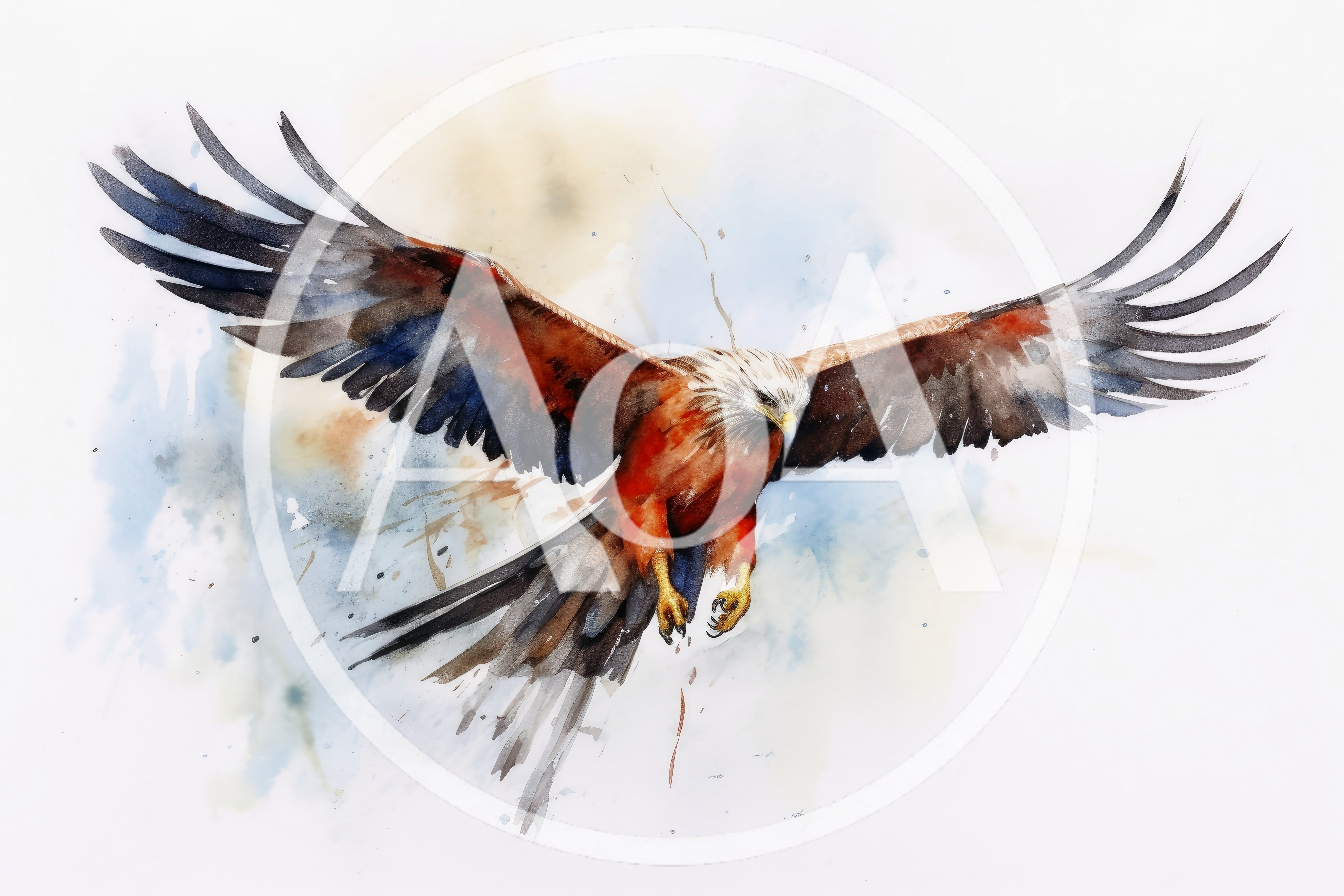 Watercolor Painting Of A Red Kite In Flight