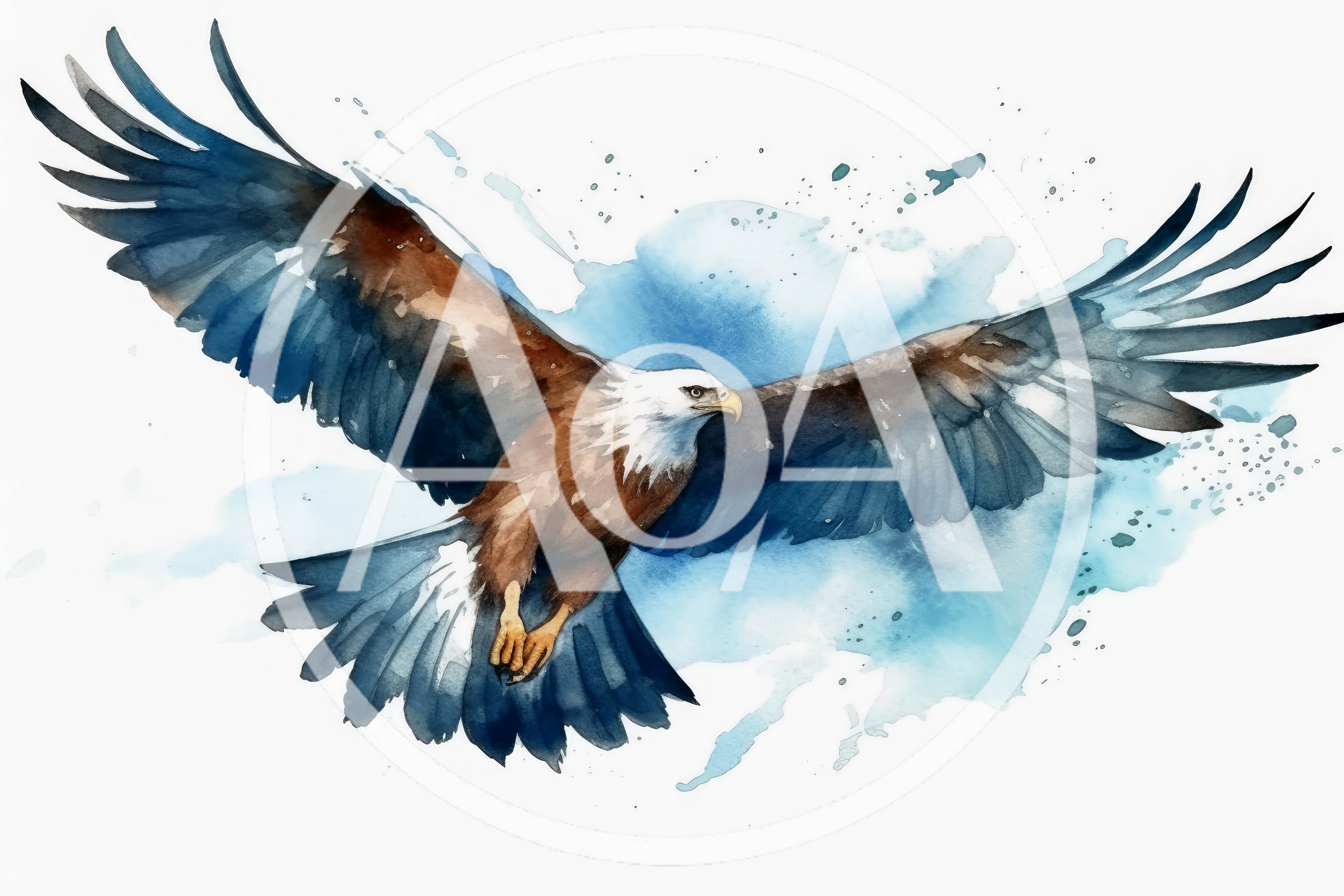 Watercolor Painting Of A Bald Eagle In Flight