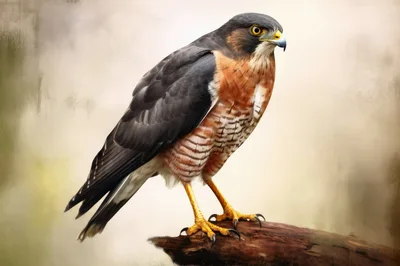 Sharp Shinned Hawk Perched On A Tree Branch