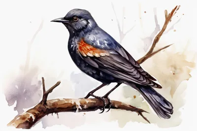 Watercolor Illustration Of A Red Winged Blackbird