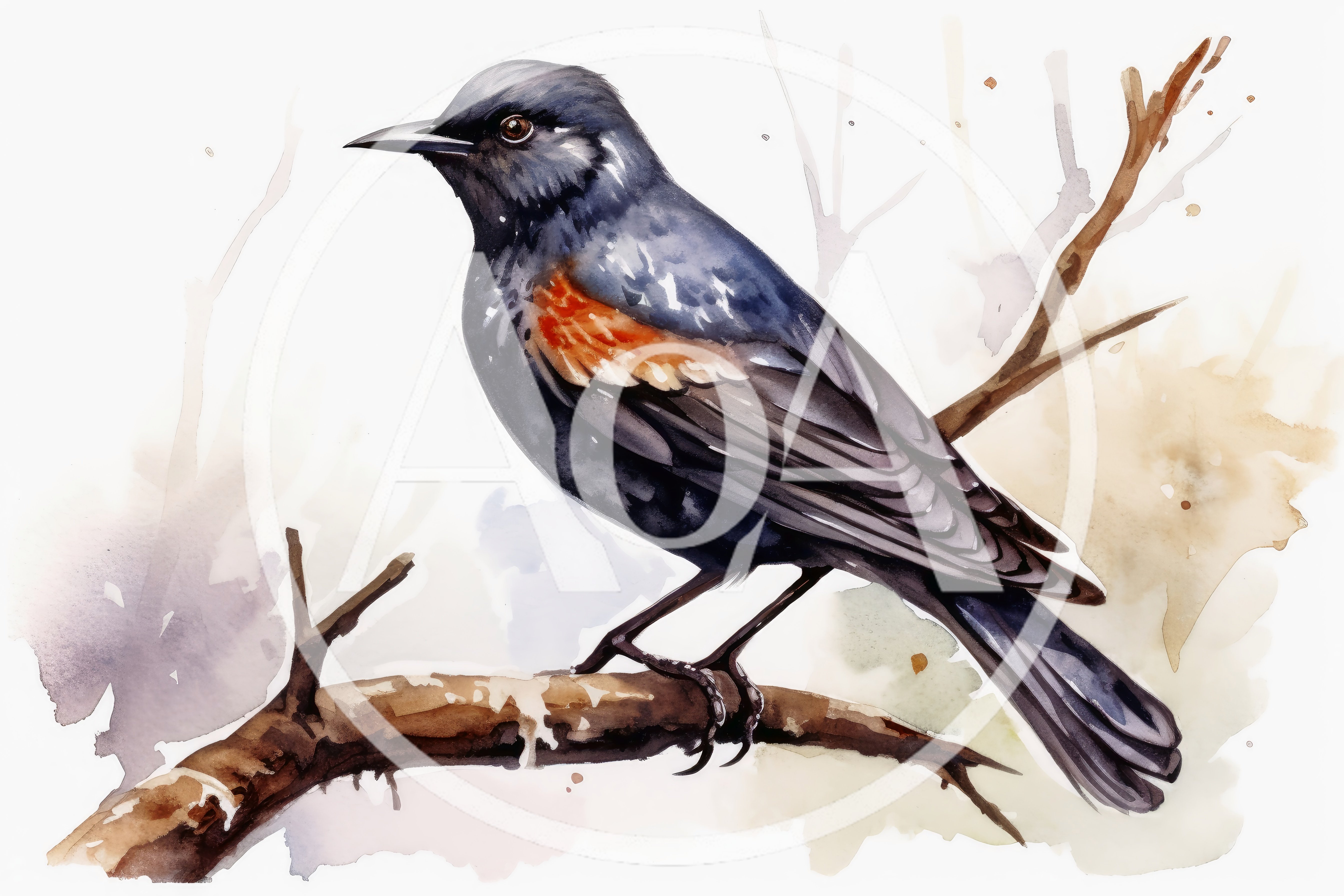 Watercolor Illustration Of A Red Winged Blackbird