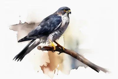 Watercolor Painting Of A Peregrine Falcon Perched On Branch