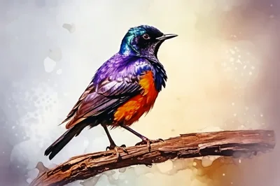 Superb Starling Perched On A Weathered Tree Branch