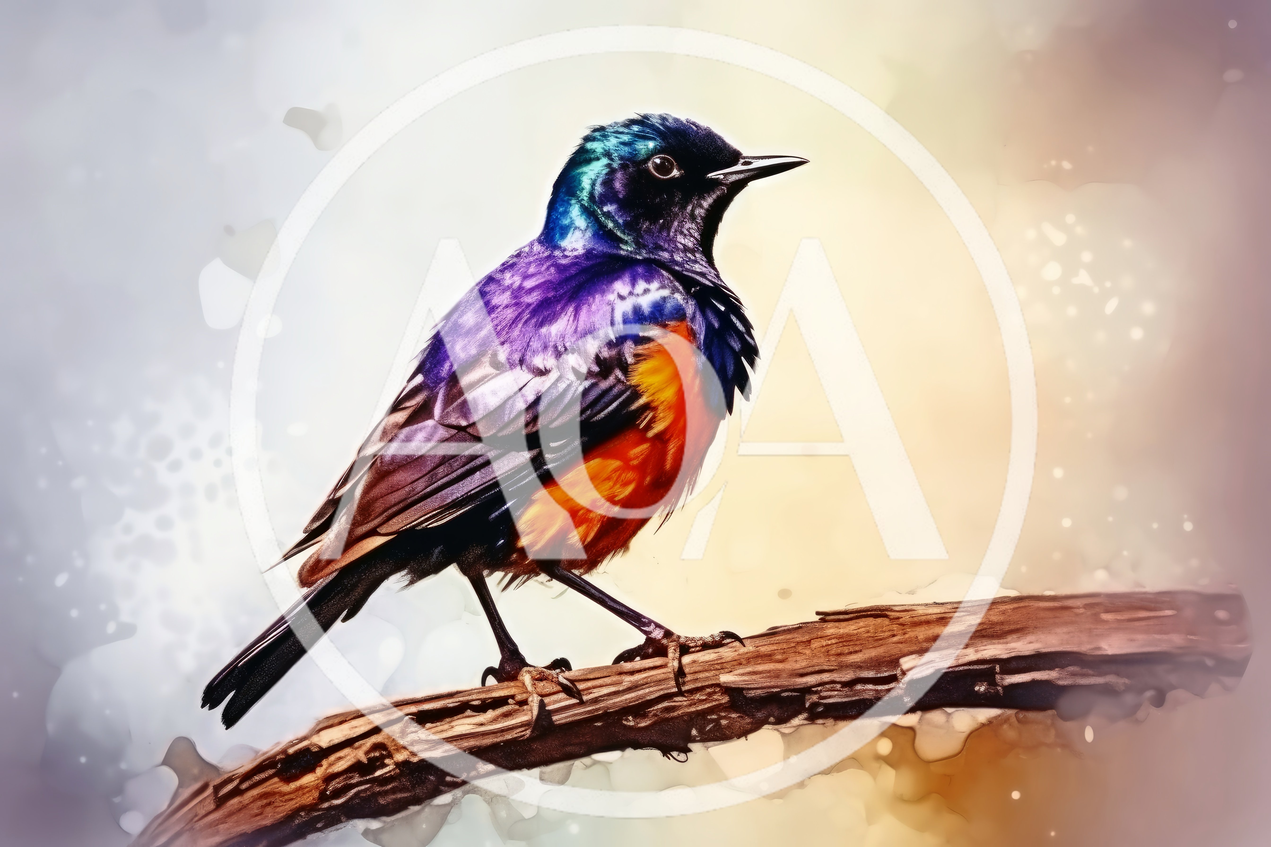 Superb Starling Perched On A Weathered Tree Branch
