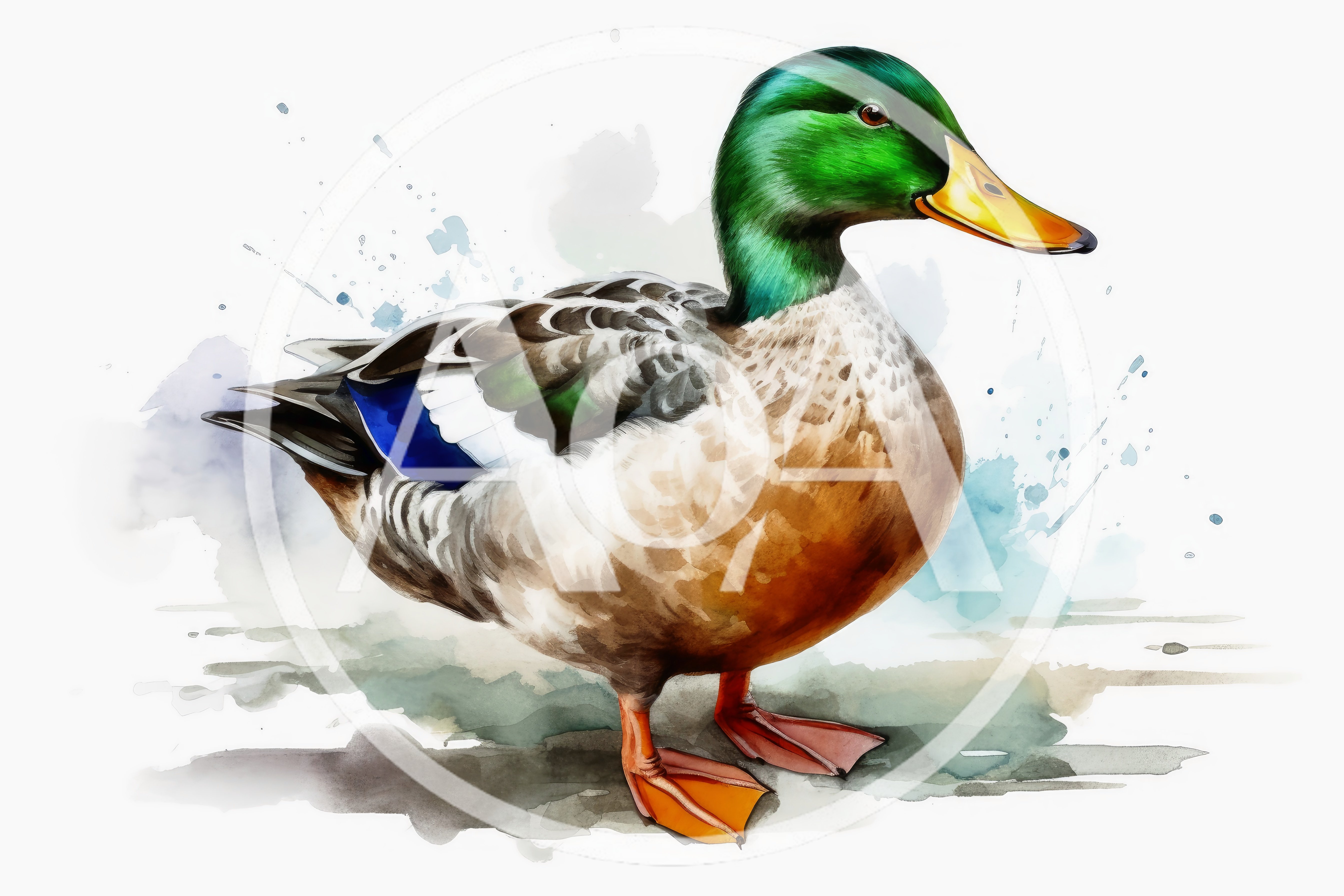 Watercolor Illustration Of A Mallard Duck