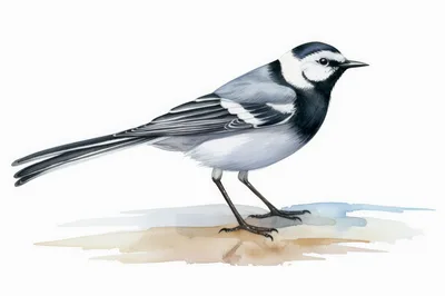 Watercolor Illustration Of A White Wagtail Bird