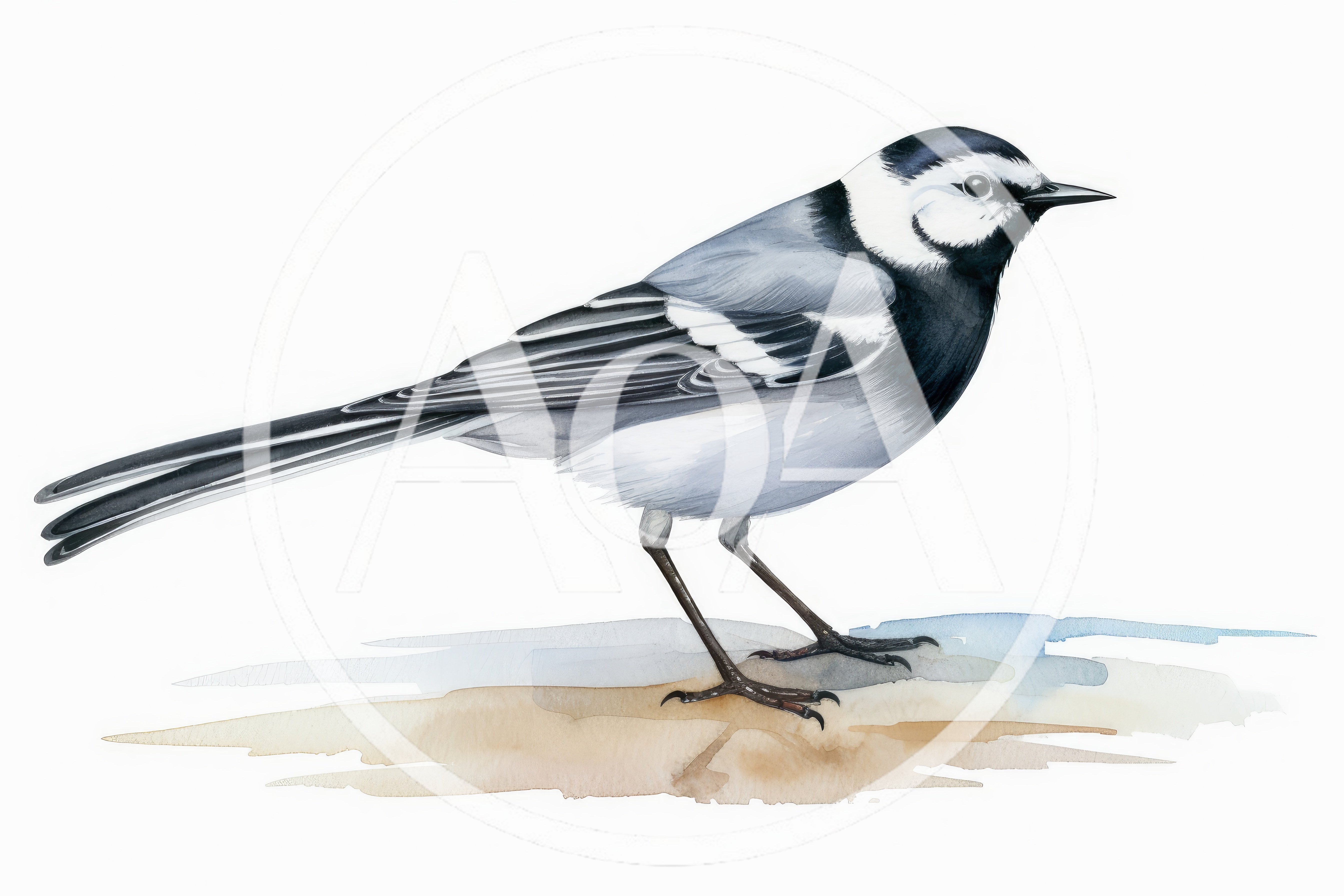 Watercolor Illustration Of A White Wagtail Bird