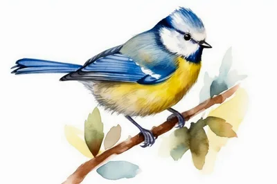 Watercolor Illustration Of A Blue Tit Bird